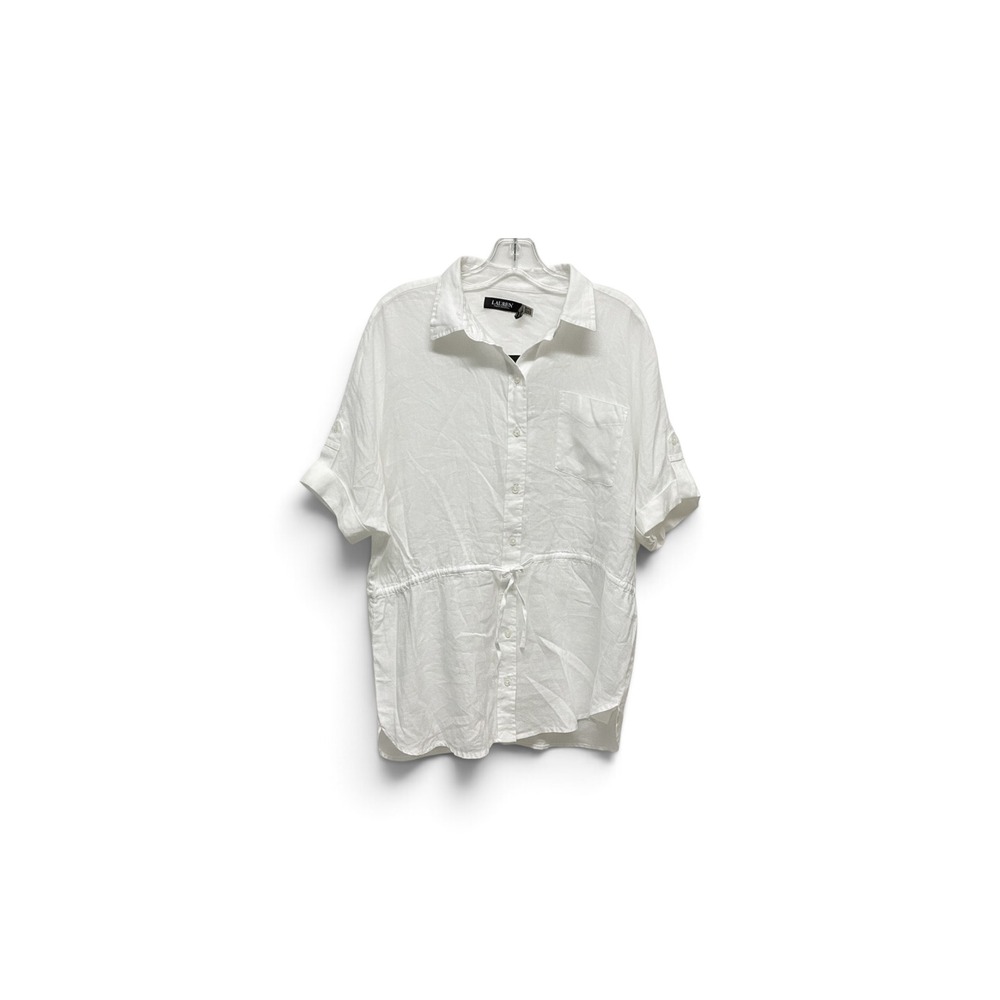 Lauren Ralph Lauren White Linen Drawstring Waist Button Down Shirt L
